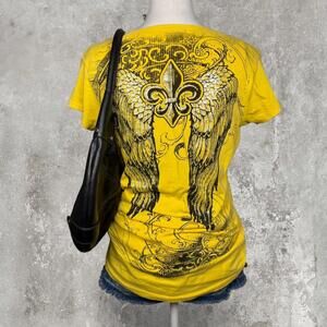 y2k grunge graphic tee with angle wings, affliction inspired